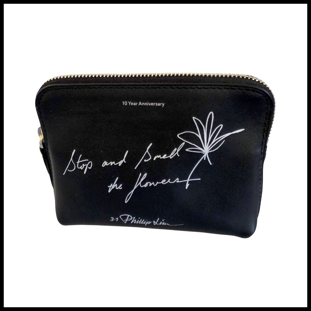 3.1 Phillip Lim 10 Year Anniversary Black Leather Pouch Stop and Smell Flowers